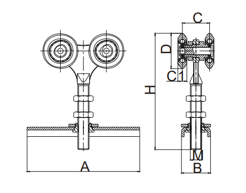 25MM Hanging Door Roller , 4 Rollers , Forge Centre Plate