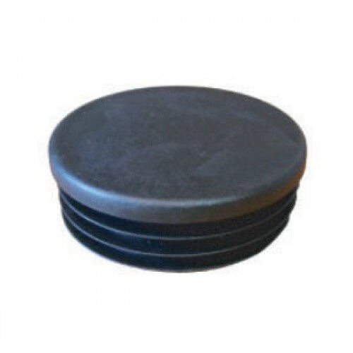 A round black plastic cap or cover with a textured top surface and a ridged base, shown on a plain white background.